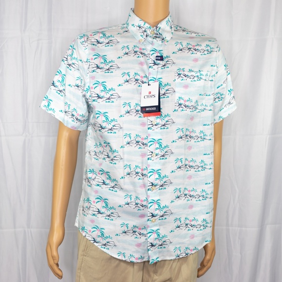 CHAPS Untucked Button Down Shirt Palm Trees - Picture 1 of 6